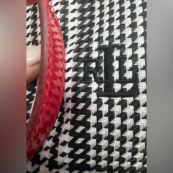 Ralph Lauren Black & White Houndstooth Shoulder Bag with Red Patent Trim - Picture 3 of 7